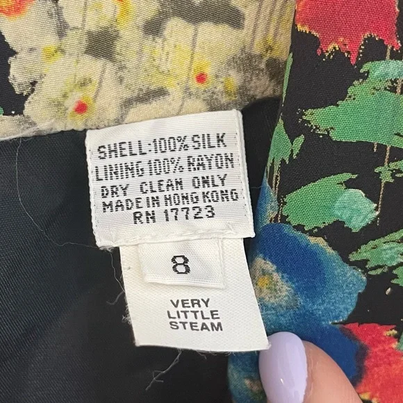 Albert Nipon VTG Womens Silk Colorful Floral Button Front Cropped Blazer Size 8 - Picture 9 of 9